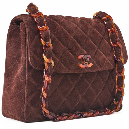 CHANEL Shoulder Bag Matrasse Suede Tortoiseshell Plastic Chain Shoulder Brown Gold-Tone Hardware, Pre-Owned