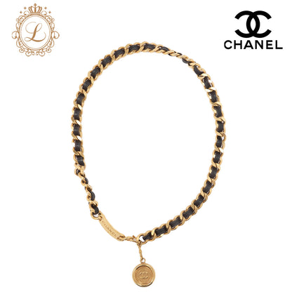 CHANEL Cocomark Chain Belt GP X Leather Black Gold (Gold Plated) Gold-Tone Hardware, Pre-Owned