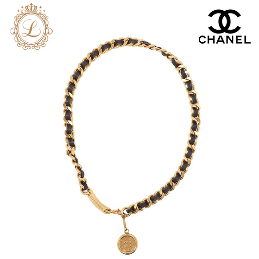 CHANEL Cocomark Chain Belt GP X Leather Black Gold (Gold Plated) Gold-Tone Hardware, Pre-Owned