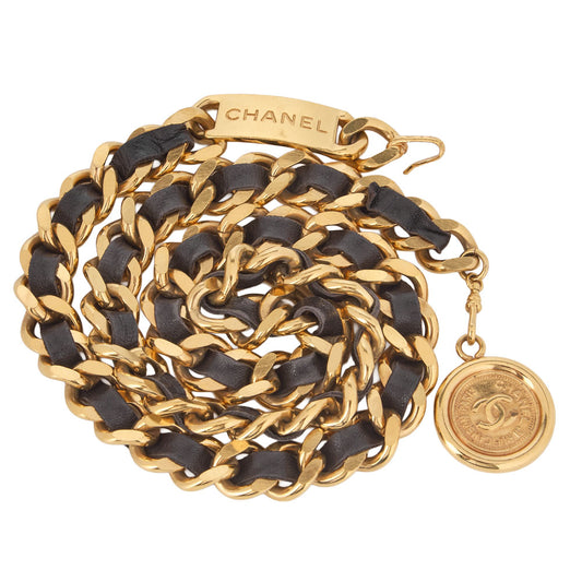 CHANEL Cocomark Chain Belt GP X Leather Black Gold (Gold Plated) Gold-Tone Hardware, Pre-Owned