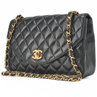 CHANEL Chain Shoulder Bag Matlasse Lambskin Black Round Flap Turnlock Gold-Tone Hardware, Pre-Owned