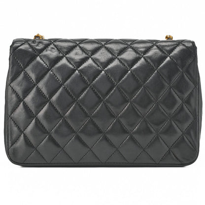 CHANEL Chain Shoulder Bag Matlasse Lambskin Black Round Flap Turnlock Gold-Tone Hardware, Pre-Owned