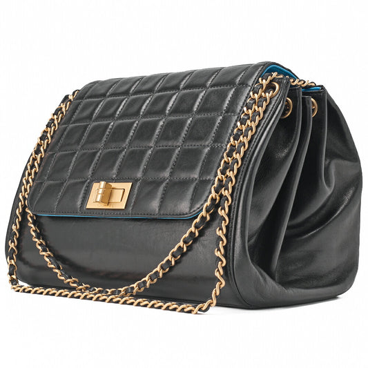 CHANEL Chanel Chocolate Bar 2.55 Lock Chain Shoulder Lambskin Black  Blue Gold-Tone Hardware, Pre-Owned