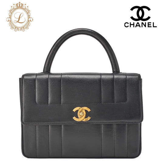 CHANEL Chanel Handbag Mademoiselle Turnlock Lambskin Black Gold-Tone Hardware, Pre-Owned