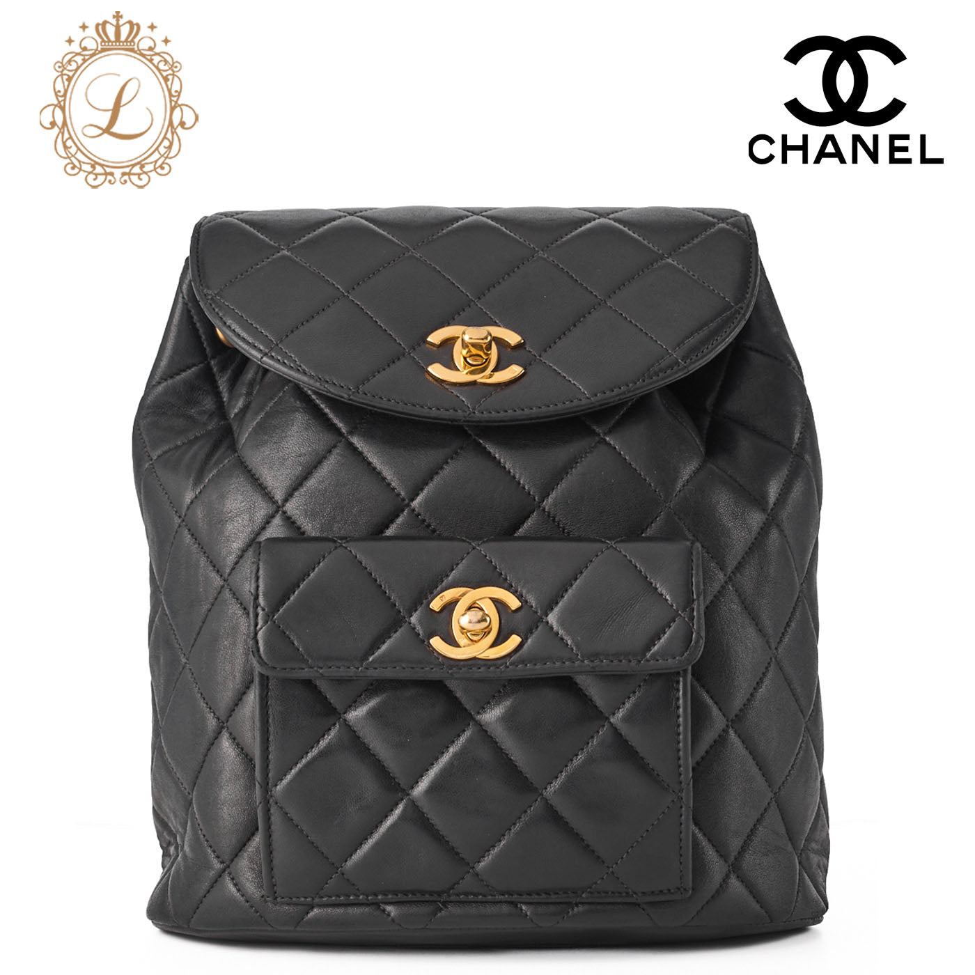 CHANEL Matlasse Outside Flap Turnlock Chain Backpack Lambskin Black Gold-Tone Hardware, Pre-Owned