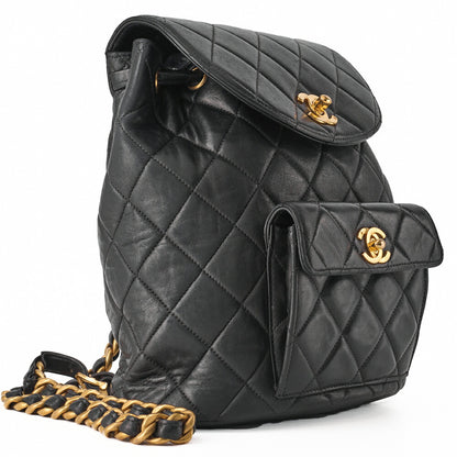 CHANEL Matlasse Outside Flap Turnlock Chain Backpack Lambskin Black Gold-Tone Hardware, Pre-Owned