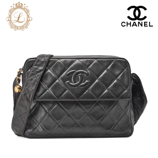 CHANEL Matlasse Coco Mark Fringe Large Size Shoulder Lambskin Black Gold-Tone Hardware, Pre-Owned