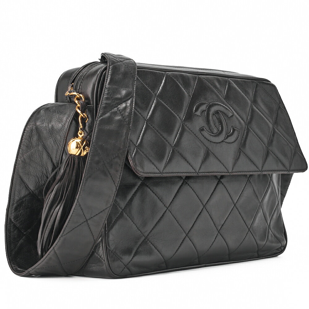 CHANEL Matlasse Coco Mark Fringe Large Size Shoulder Lambskin Black Gold-Tone Hardware, Pre-Owned