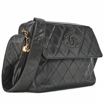 CHANEL Matlasse Coco Mark Fringe Large Size Shoulder Lambskin Black Gold-Tone Hardware, Pre-Owned