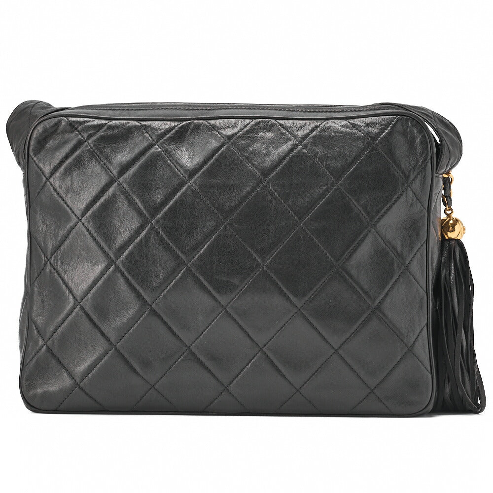CHANEL Matlasse Coco Mark Fringe Large Size Shoulder Lambskin Black Gold-Tone Hardware, Pre-Owned