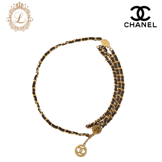CHANEL Cocomark Chain Belt GP X Leather Black  Gold (Gold Plated) Gold-Tone Hardware, Pre-Owned