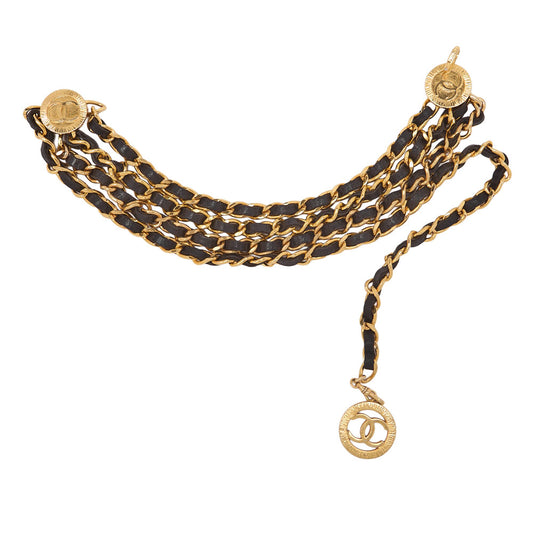 CHANEL Cocomark Chain Belt GP X Leather Black  Gold (Gold Plated) Gold-Tone Hardware, Pre-Owned