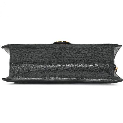 CHANEL Chain Shoulder Bag Matelassé Push Lock Ostrich Black Gold-Tone Hardware, Pre-Owned