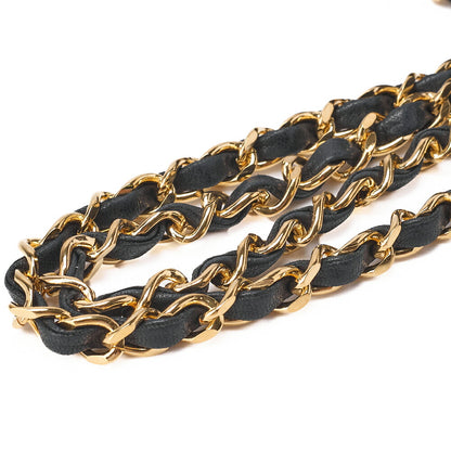 CHANEL Chain Shoulder Bag Matelassé Push Lock Ostrich Black Gold-Tone Hardware, Pre-Owned