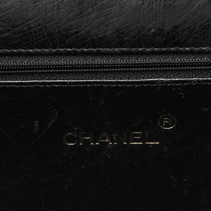 CHANEL Chain Shoulder Bag Matelassé Push Lock Ostrich Black Gold-Tone Hardware, Pre-Owned