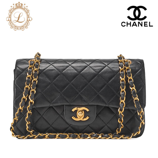 CHANEL Chain Shoulder Bag Matelassé Double Flap 23cm Lambskin Black Gold-Tone Hardware, Pre-Owned