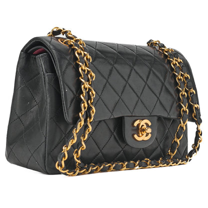 CHANEL Chain Shoulder Bag Matelassé Double Flap 23cm Lambskin Black Gold-Tone Hardware, Pre-Owned