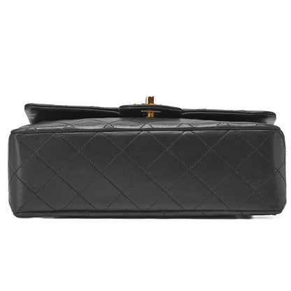 CHANEL Chain Shoulder Bag Matelassé Double Flap 23cm Lambskin Black Gold-Tone Hardware, Pre-Owned