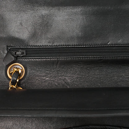 CHANEL Chain Shoulder Bag Matelassé Double Flap 23cm Lambskin Black Gold-Tone Hardware, Pre-Owned