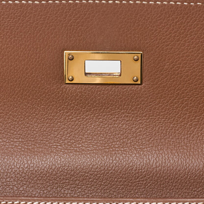 HERMES Kelly 32 External Stitching Handbag Gulliver Brown Gold-Tone Hardware, Pre-Owned