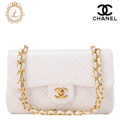 CHANEL Shoulder Bag Matlasse Double Flap 23cm Chain Shoulder Lambskin White Gold-Tone Hardware, Pre-Owned