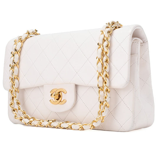 CHANEL Shoulder Bag Matlasse Double Flap 23cm Chain Shoulder Lambskin White Gold-Tone Hardware, Pre-Owned