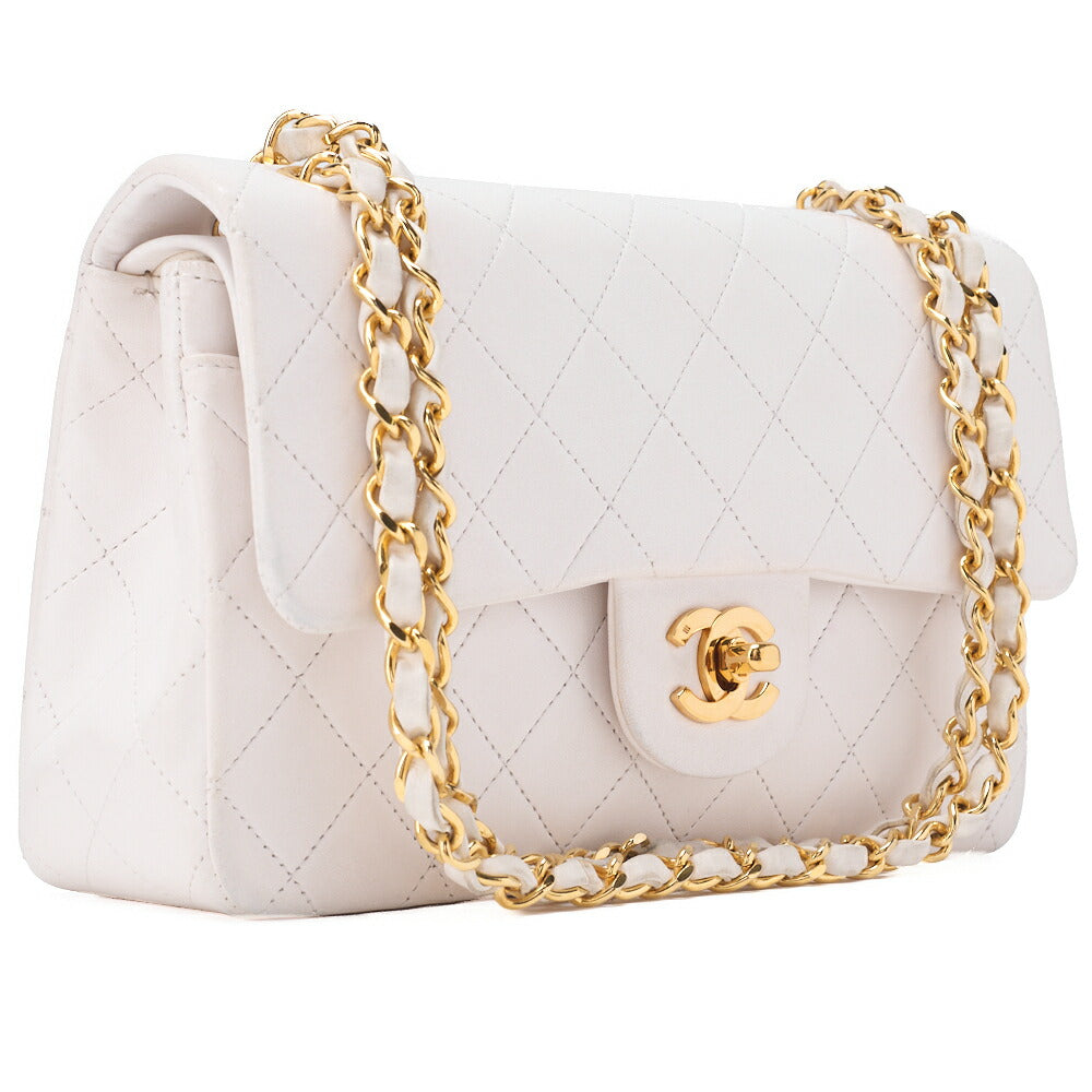CHANEL Shoulder Bag Matlasse Double Flap 23cm Chain Shoulder Lambskin White Gold-Tone Hardware, Pre-Owned