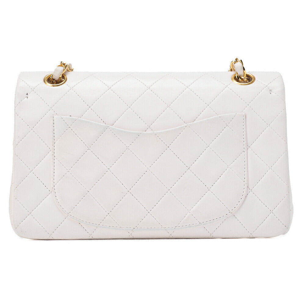 CHANEL Shoulder Bag Matlasse Double Flap 23cm Chain Shoulder Lambskin White Gold-Tone Hardware, Pre-Owned