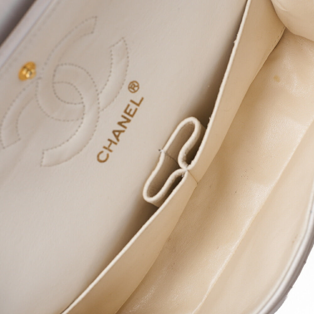 CHANEL Shoulder Bag Matlasse Double Flap 23cm Chain Shoulder Lambskin White Gold-Tone Hardware, Pre-Owned