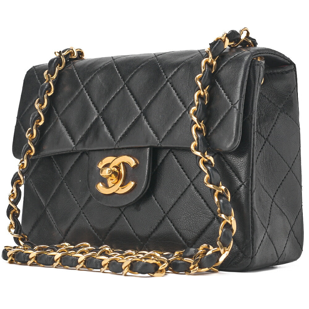 CHANEL Chain Shoulder Bag Mini Matrasse 18cm Lambskin Black Single Flap Turnlock Gold-Tone Hardware, Pre-Owned