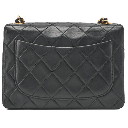 CHANEL Chain Shoulder Bag Mini Matrasse 18cm Lambskin Black Single Flap Turnlock Gold-Tone Hardware, Pre-Owned