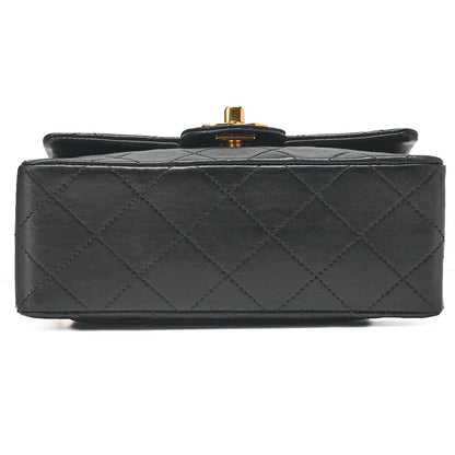 CHANEL Chain Shoulder Bag Mini Matrasse 18cm Lambskin Black Single Flap Turnlock Gold-Tone Hardware, Pre-Owned