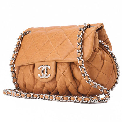 CHANEL Matlasse Luxury Chain Shoulder Bag Lambskin Beige Silver-Tone Hardware, Pre-Owned