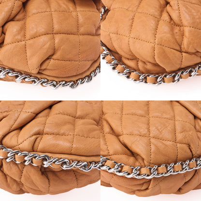 CHANEL Matlasse Luxury Chain Shoulder Bag Lambskin Beige Silver-Tone Hardware, Pre-Owned