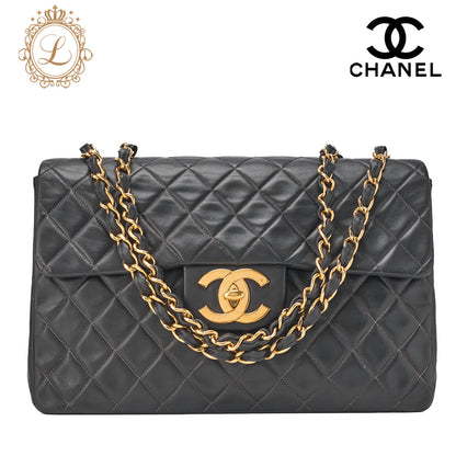 CHANEL Deca Matelassé Turnlock Single Flap Chain Shoulder Lambskin Black Gold-Tone Hardware, Pre-Owned