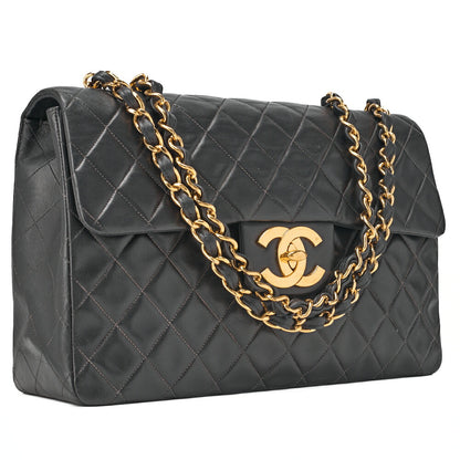 CHANEL Deca Matelassé Turnlock Single Flap Chain Shoulder Lambskin Black Gold-Tone Hardware, Pre-Owned