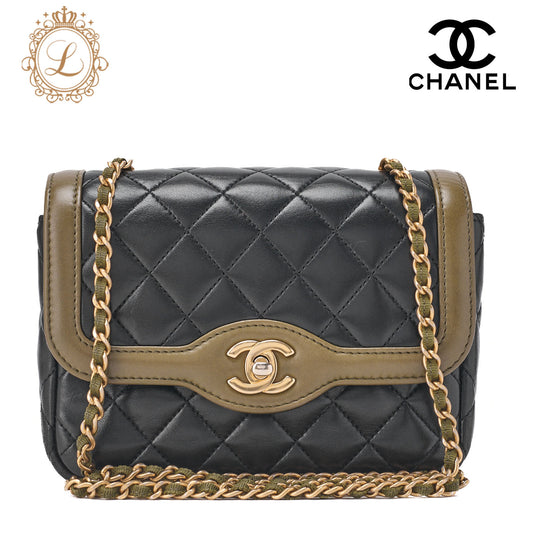CHANEL Mini Matelassé Turnlock Chain Shoulder Bag Lambskin Bicolor Gold-Tone Hardware, Pre-Owned