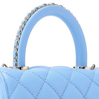 CHANEL Shoulder Bag Handbag Matelassé Coco Handle 2WAY Caviar Skin Light Blue Gold-Tone Hardware, Pre-Owned
