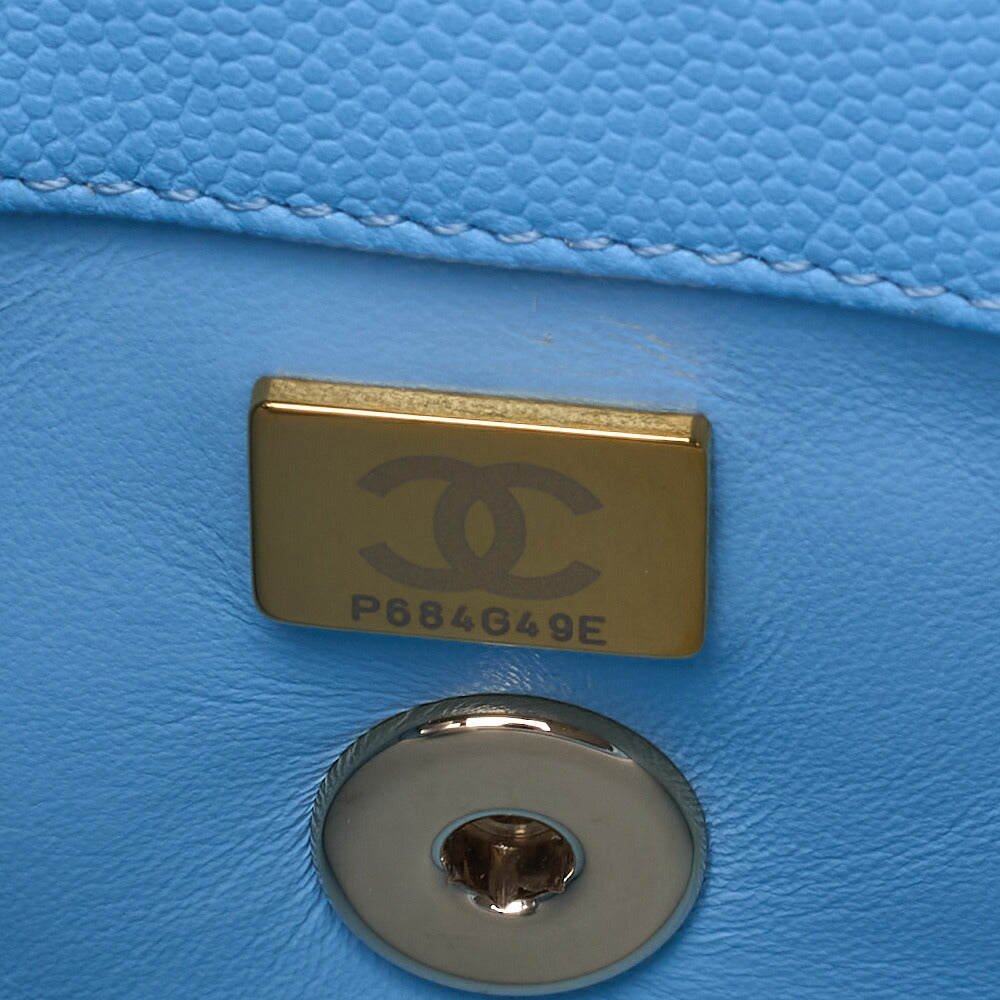 CHANEL Shoulder Bag Handbag Matelassé Coco Handle 2WAY Caviar Skin Light Blue Gold-Tone Hardware, Pre-Owned