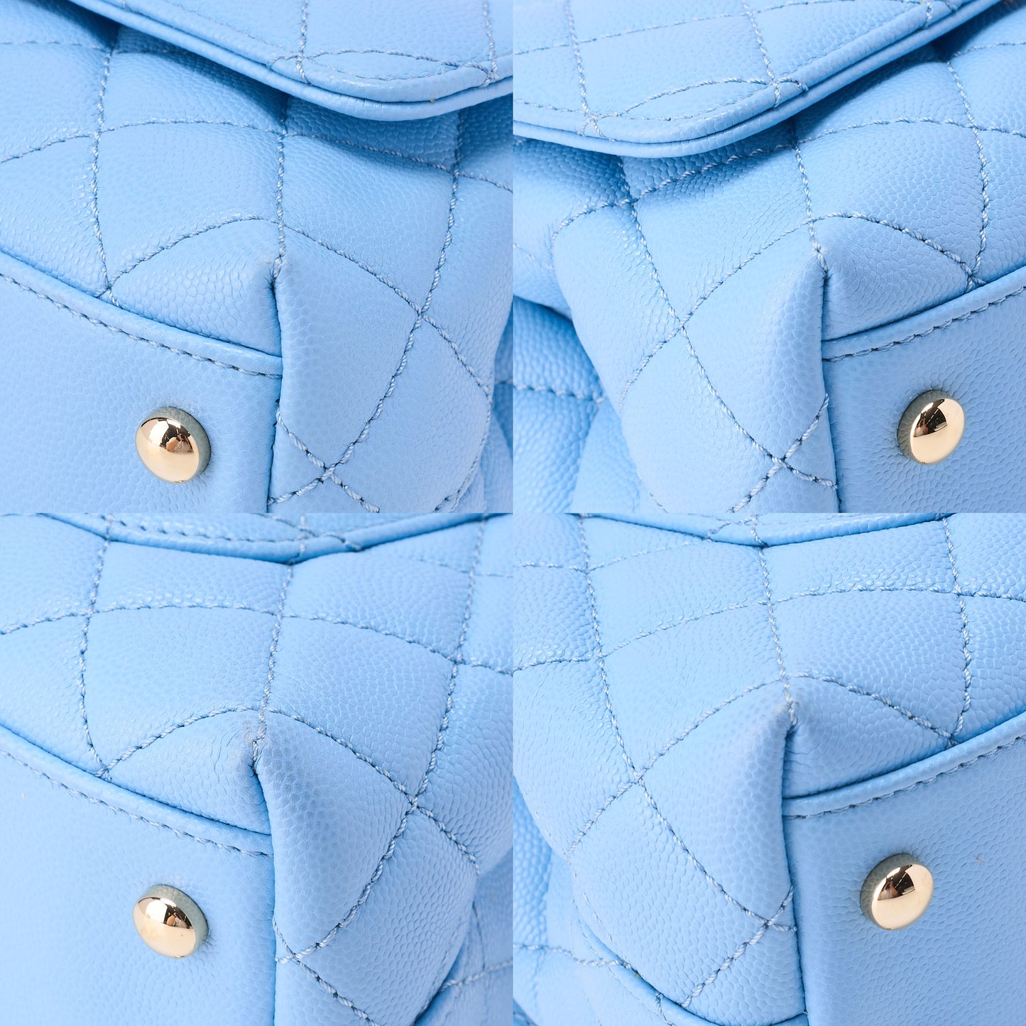 CHANEL Shoulder Bag Handbag Matelassé Coco Handle 2WAY Caviar Skin Light Blue Gold-Tone Hardware, Pre-Owned