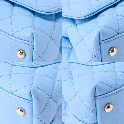 CHANEL Shoulder Bag Handbag Matelassé Coco Handle 2WAY Caviar Skin Light Blue Gold-Tone Hardware, Pre-Owned