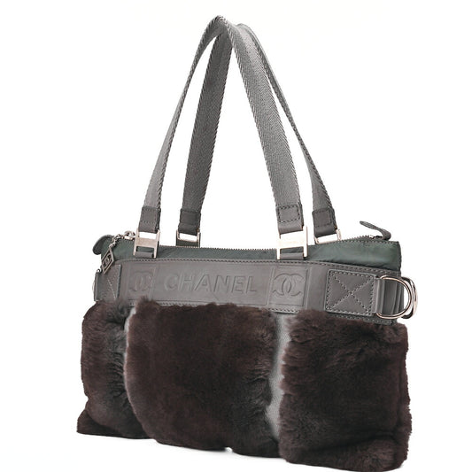 CHANEL Cocomark Sportline Tote Bag Lambskin  Fur Bicolor Silver-Tone Hardware, Pre-Owned