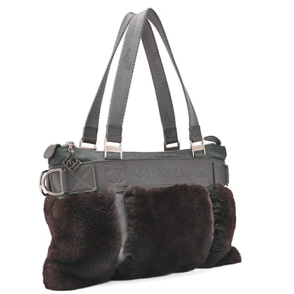 CHANEL Cocomark Sportline Tote Bag Lambskin  Fur Bicolor Silver-Tone Hardware, Pre-Owned