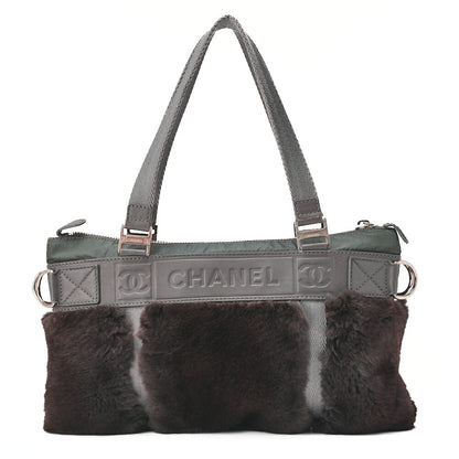 CHANEL Cocomark Sportline Tote Bag Lambskin  Fur Bicolor Silver-Tone Hardware, Pre-Owned