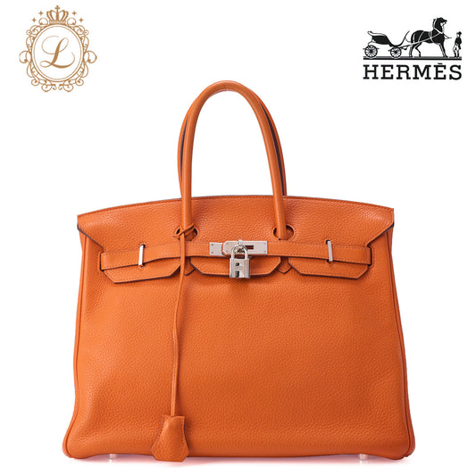 HERMES Birkin 35 Handbag Tryon Orange Silver-Tone Hardware, Pre-Owned