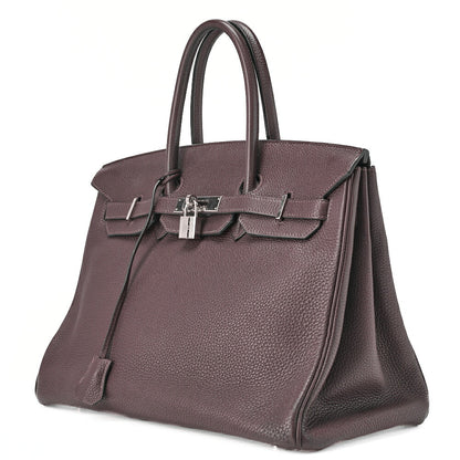 HERMES Birkin 35 Handbag Tryon Chocolat Silver-Tone Hardware, Pre-Owned