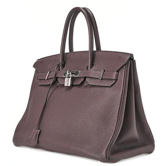 HERMES Birkin 35 Handbag Tryon Chocolat Silver-Tone Hardware, Pre-Owned