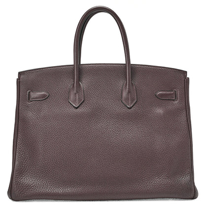 HERMES Birkin 35 Handbag Tryon Chocolat Silver-Tone Hardware, Pre-Owned