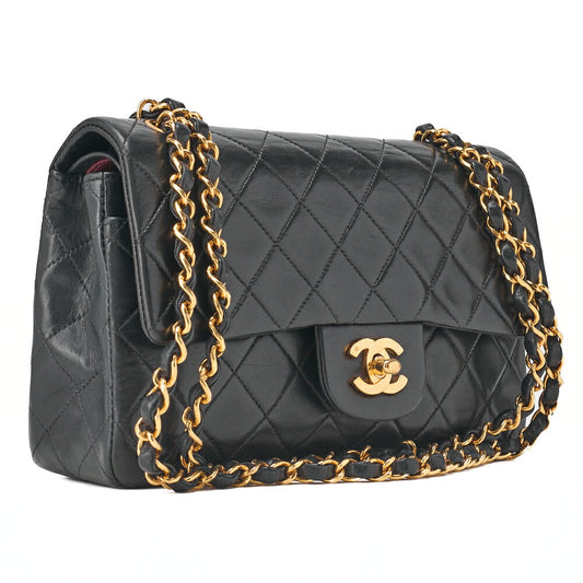 CHANEL Chain Shoulder Bag Matelassé Double Flap 23cm Lambskin Black Gold-Tone Hardware, Pre-Owned