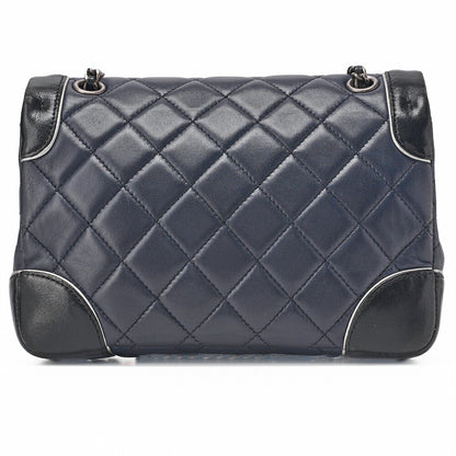 CHANEL Chain Shoulder Bag Mini Matelassé Lambskin Bicolor Single Flap Turnlock Silver-Tone Hardware, Pre-Owned